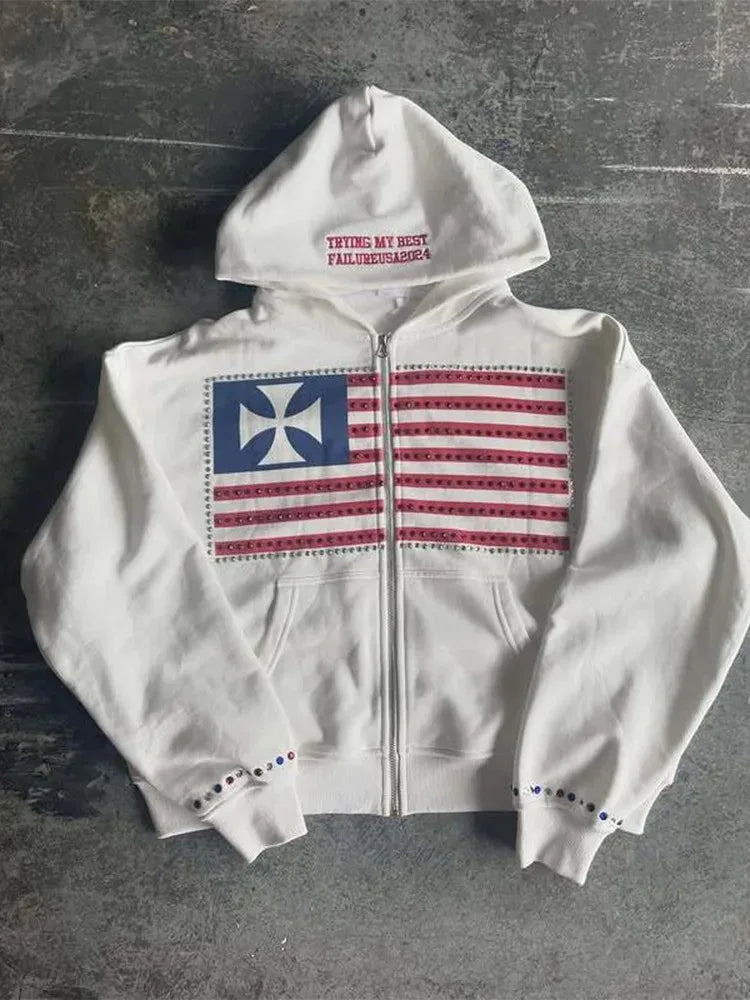 Men's Flag-Graphic Long-Sleeve Zip-Front Hoodie
