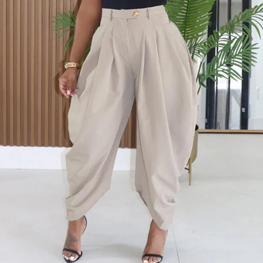 Women's Pleated Harem Pants with Tapered Legs and Waistband