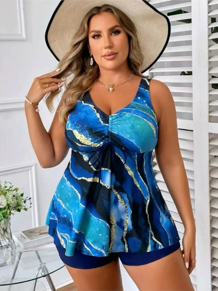 Women's Printed Twist Front Tankini Top and Shorts Swim Set