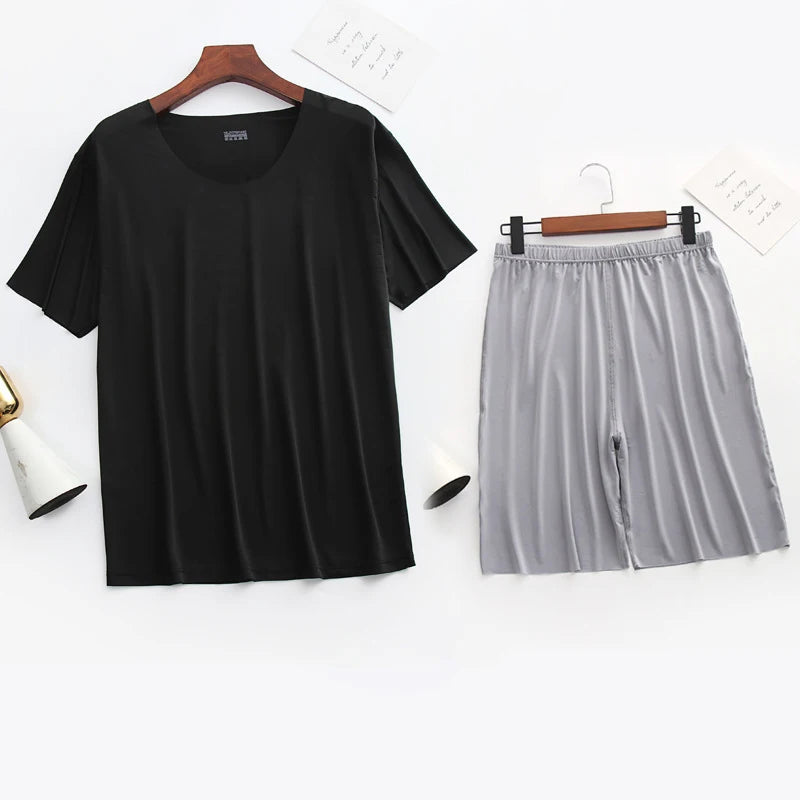 Men's Solid Short Sleeve T Shirt and Shorts Pajama Set