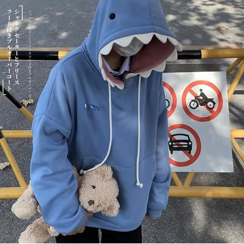Shark Hood Long Sleeve Pullover Casual Hoodie for Layering