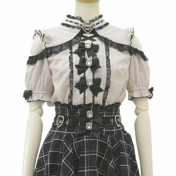 Women's Bow Front Ruffled Short Sleeve Blouse
