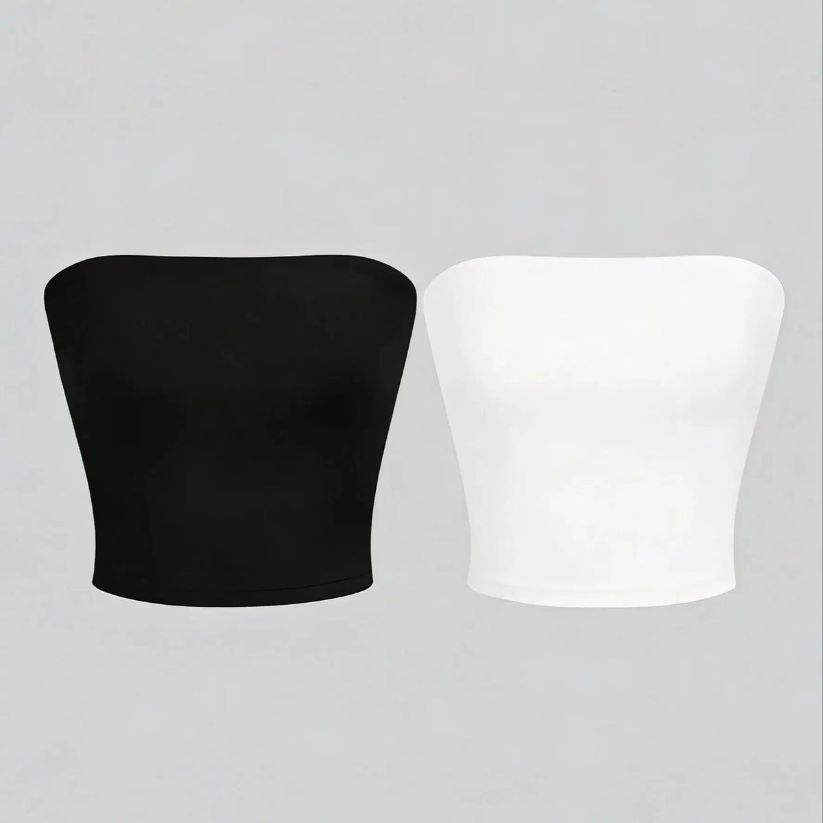 Women's Strapless Polyester Bandeau Crop Top with Straight Neckline