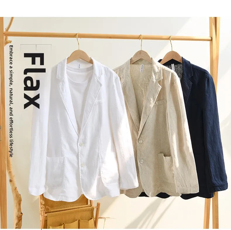Men's Linen Single-Breasted Notched-Lapel Blazer with Long Sleeves for Smart Casual Outfits
