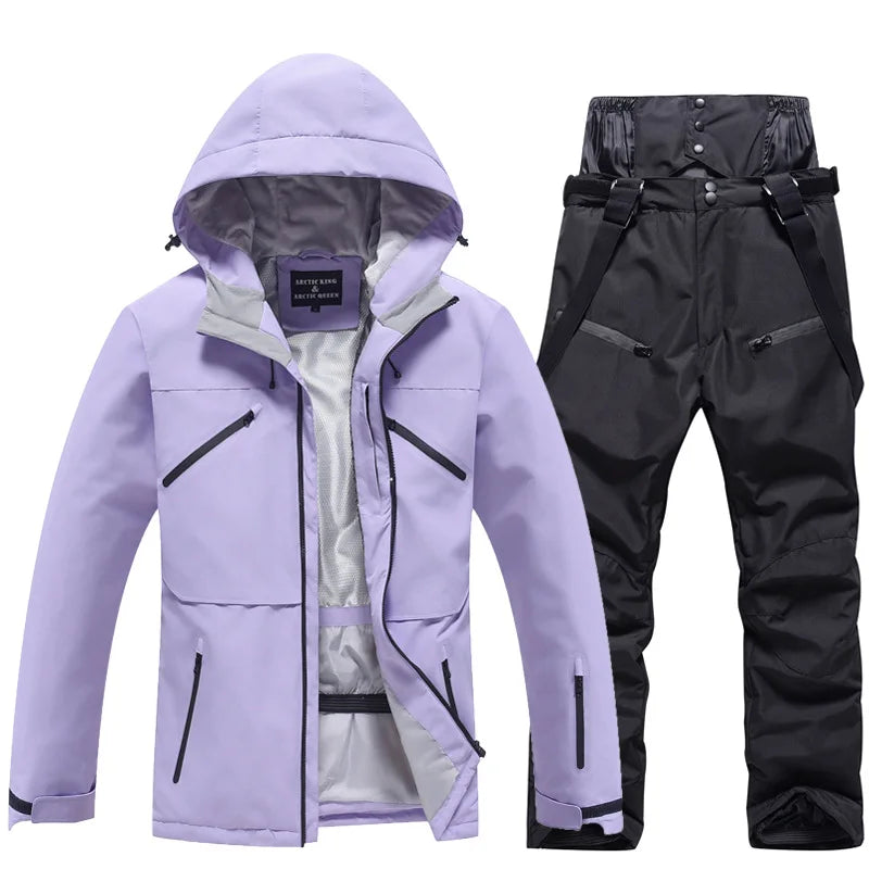 Hooded Ski Jacket and Pants Clothing Set with Style Options