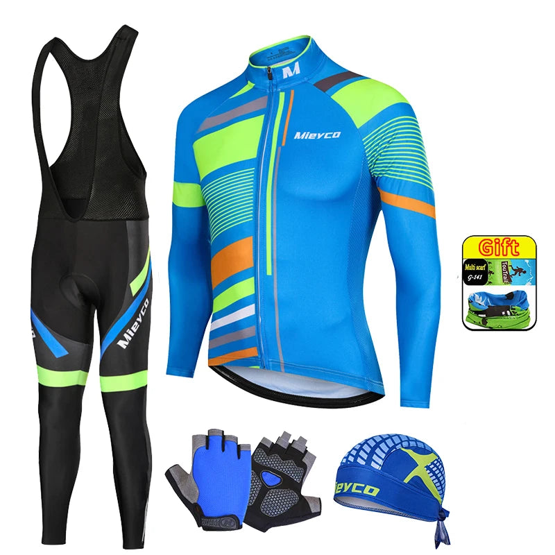 Men Autumn Long Sleeve Cycling Jersey Set MTB Mountain Bike Sportswear Slim Fit