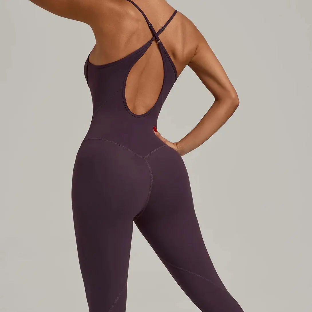 Women's Cross Back Nylon Blend Workout Jumpsuit with Thin Straps