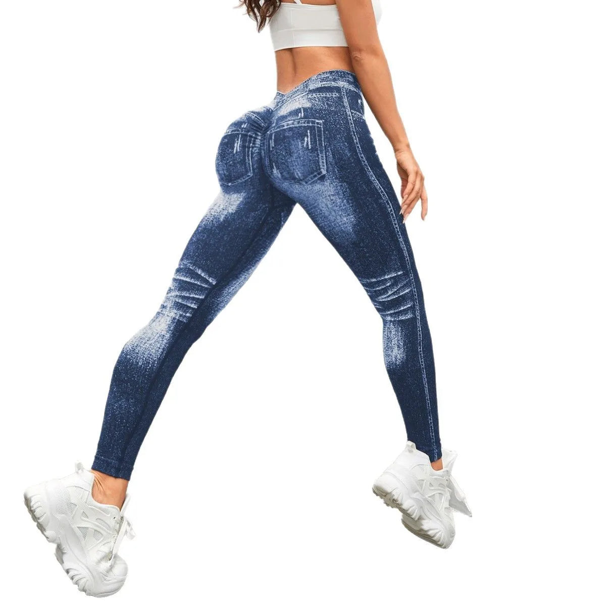 Women's Denim Look Full Length Leggings For Workout Outfits