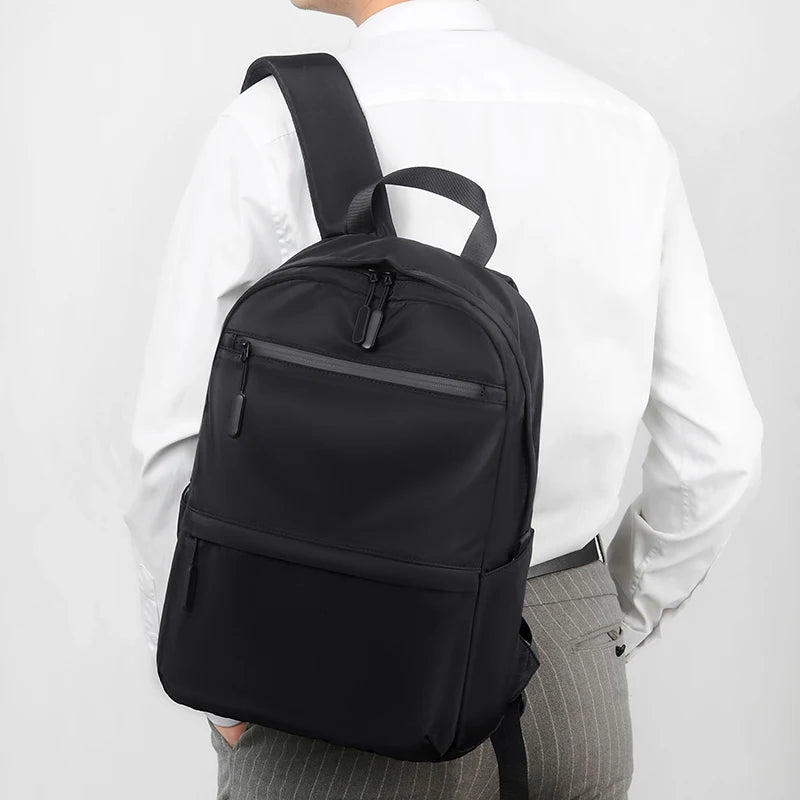 Solid Colour Student Backpack with Front Zippers and Carry Handle