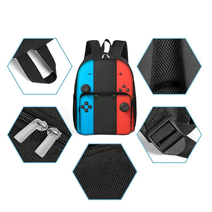Children's Gamepad Print Backpack with Front Pocket and Twin Shoulder Straps