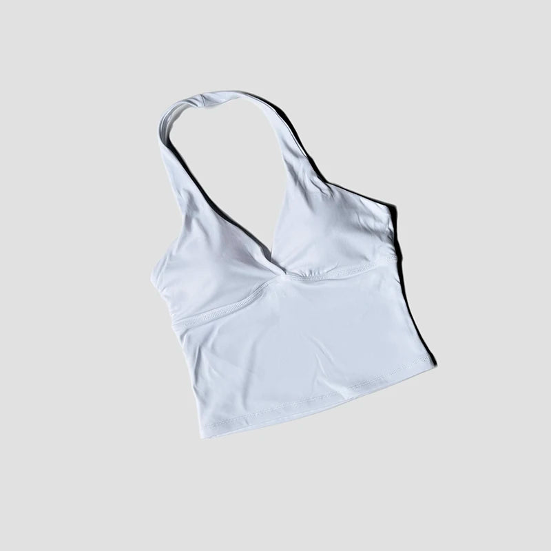 Women’s Halter Backless Sports Tank with Built-In Pads
