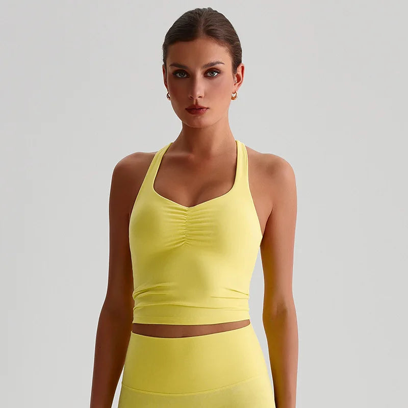 Women's Ruched Front Cross Back Longline Tank Top