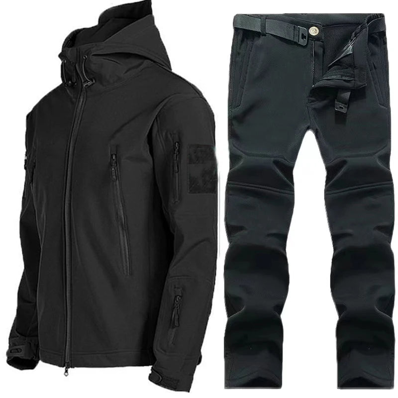 Outdoor Hooded Jacket and Trouser Clothing Set with Style Options