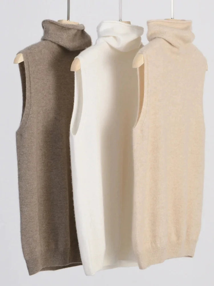 Women's Turtleneck Sleeveless Knit Vest Casual Knit Layer
