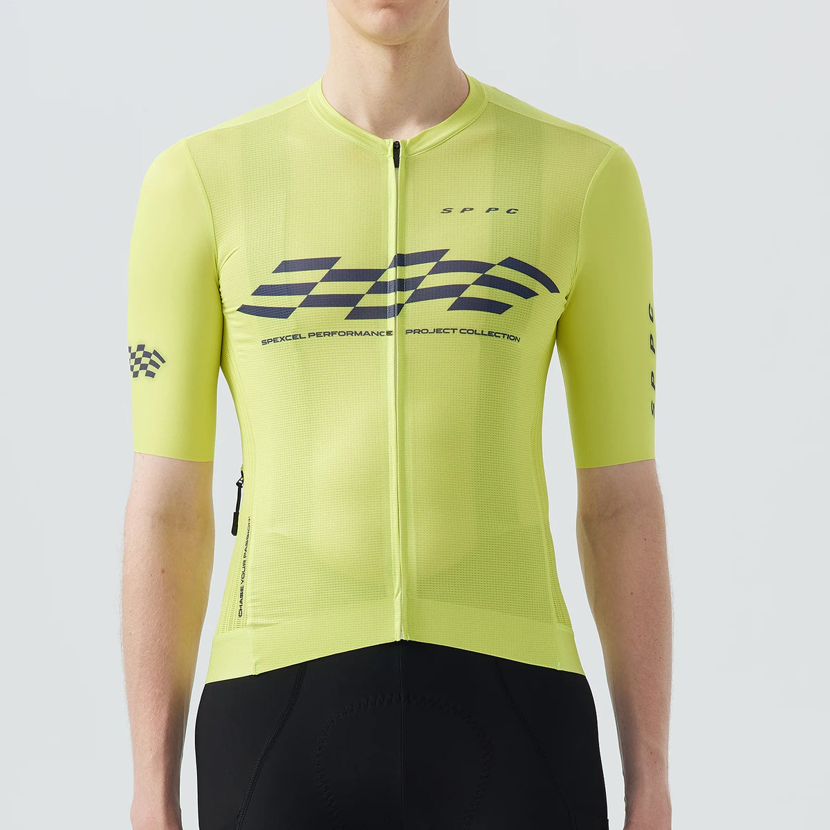 Men's Checkered Graphic Short Sleeve Full-Zip Cycling Jersey with Rear Pockets