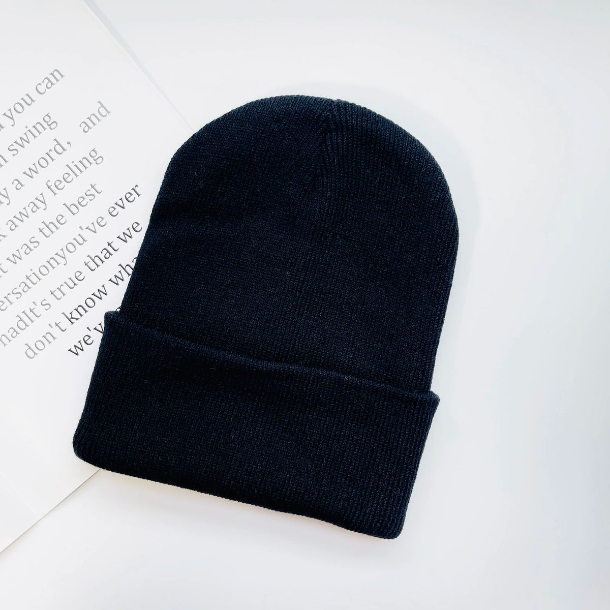 Solid Knit Beanie with Folded Cuff and Color Choices