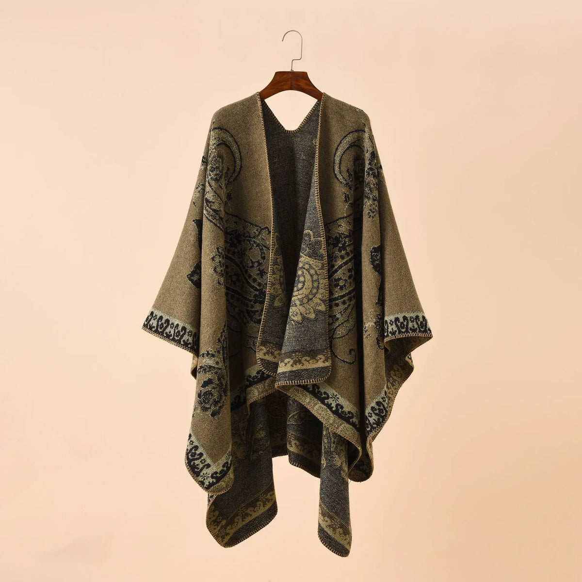 Paisley Border Open Front Poncho for Layering over Outfits