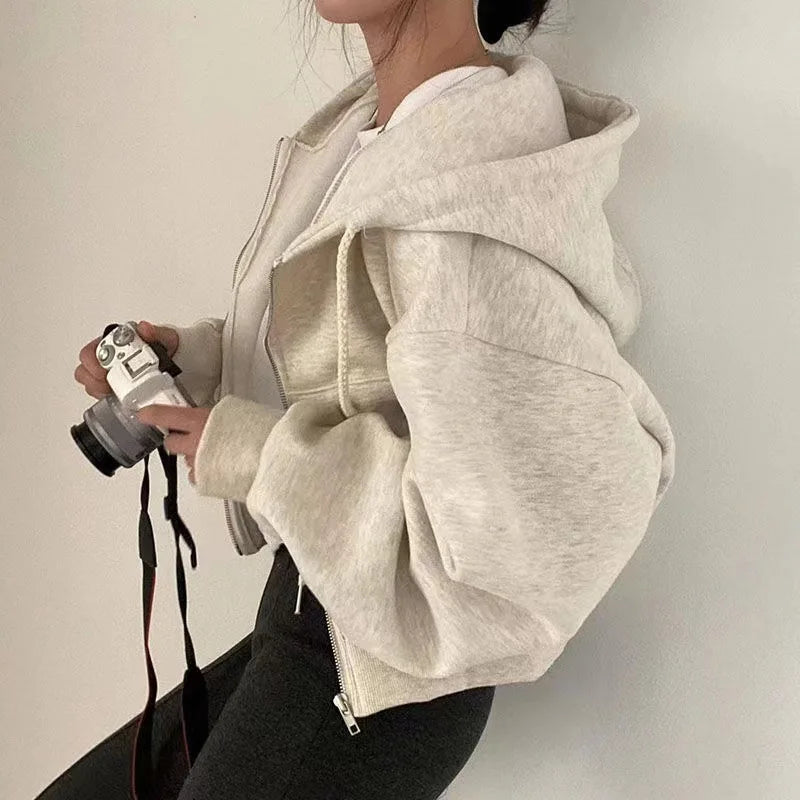 Long Sleeve Full Zip Casual Hooded Sweatshirt for Layering