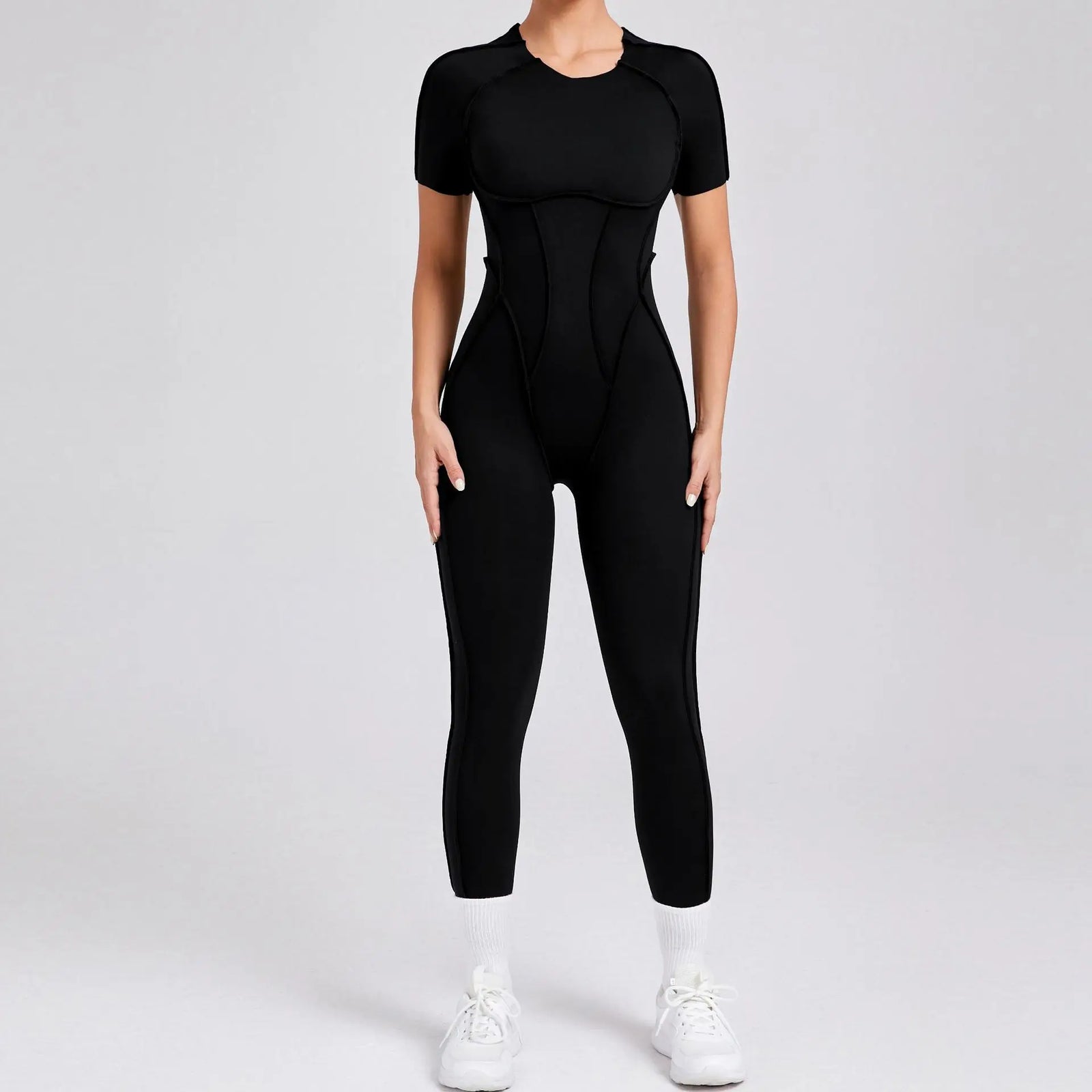Women's Contoured Workout One Piece with Back Cutouts and Sleeve Length Options