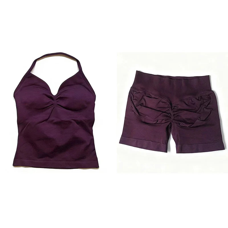 Women's Halter Tank And Shorts Yoga Set For Workout Outfits