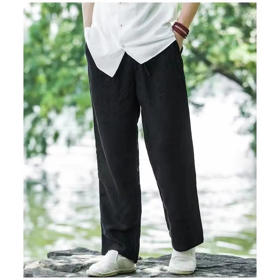 Men's Drawstring Straight Leg Cotton Pants