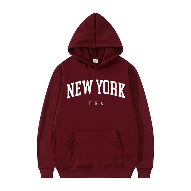 New York Letter-Print Long-Sleeve Pullover Hoodie