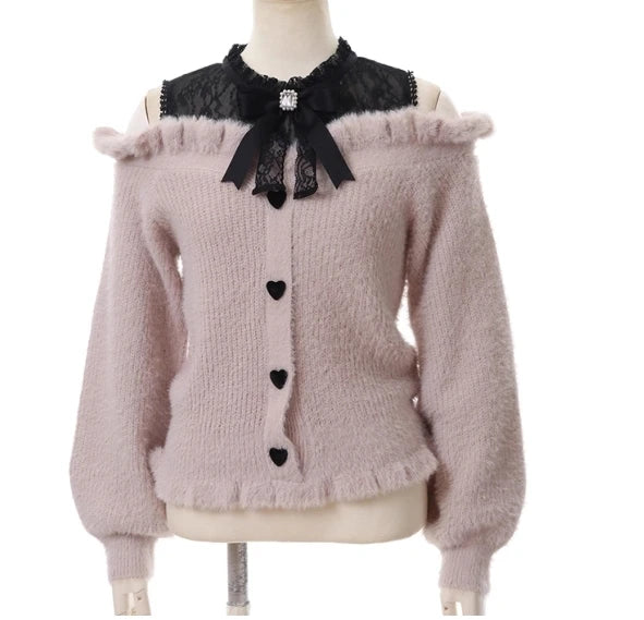 Women's Off Shoulder Button Front Bow Detail Cardigan