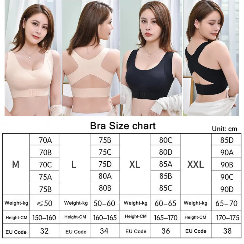 Women's Front Clasp Bra with Wide Crossover Back Straps