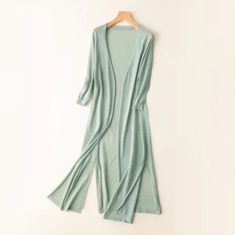 Women's Long Open Front Knit Cardigan Casual Knit Layer