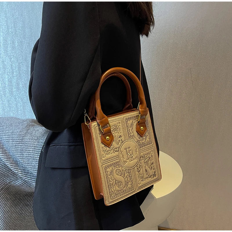 Women's Tarot Cat Print Tote Handbag with Handles and Crossbody Strap