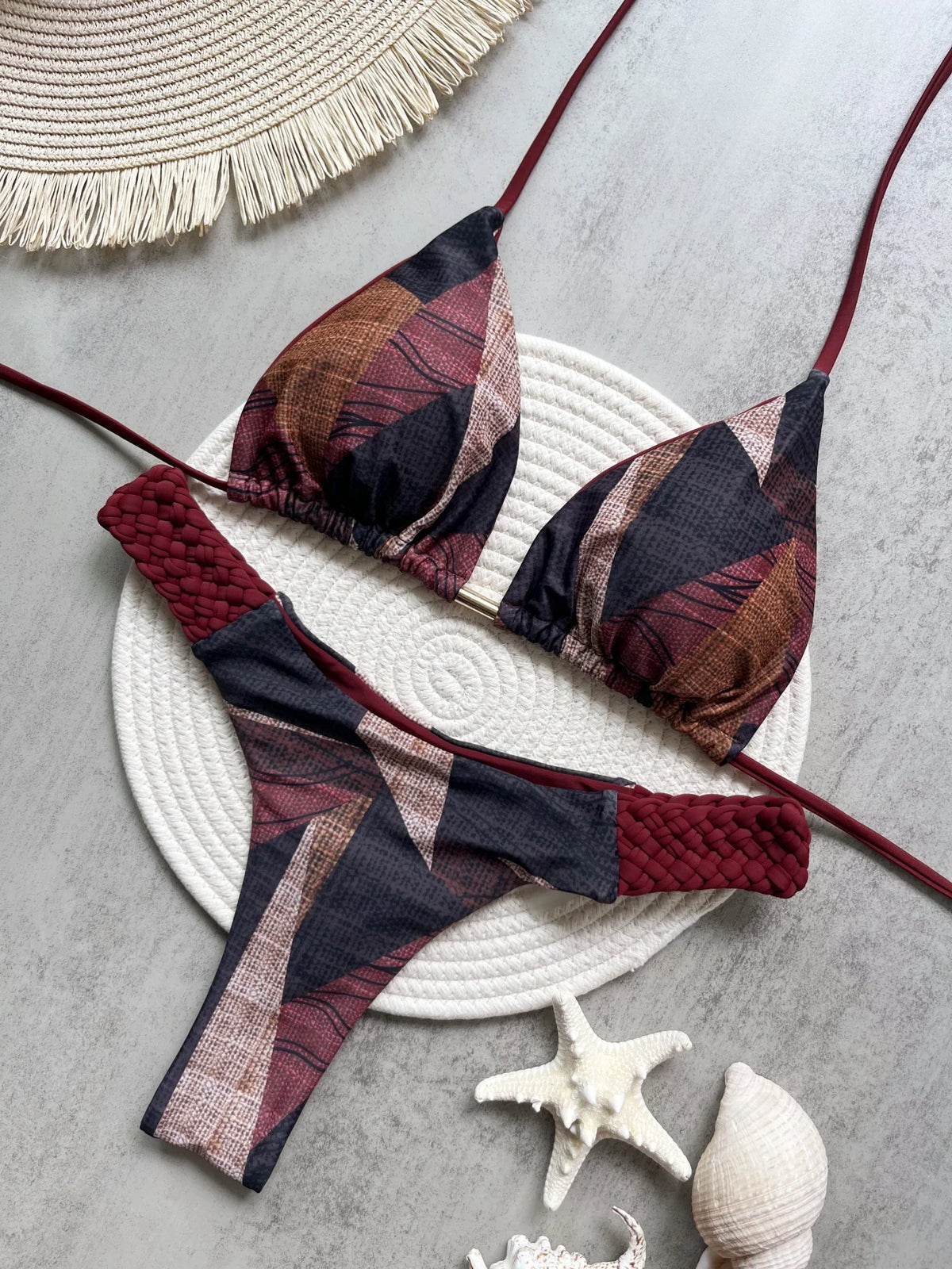 Printed Halter Thong Bikini