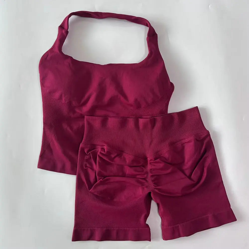 Women's Halter Tank And Shorts Yoga Set For Workout Outfits