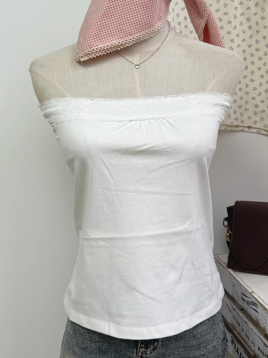 Women's Cotton Camisole and Bandeau Tops with Lace and Ruched Style Options