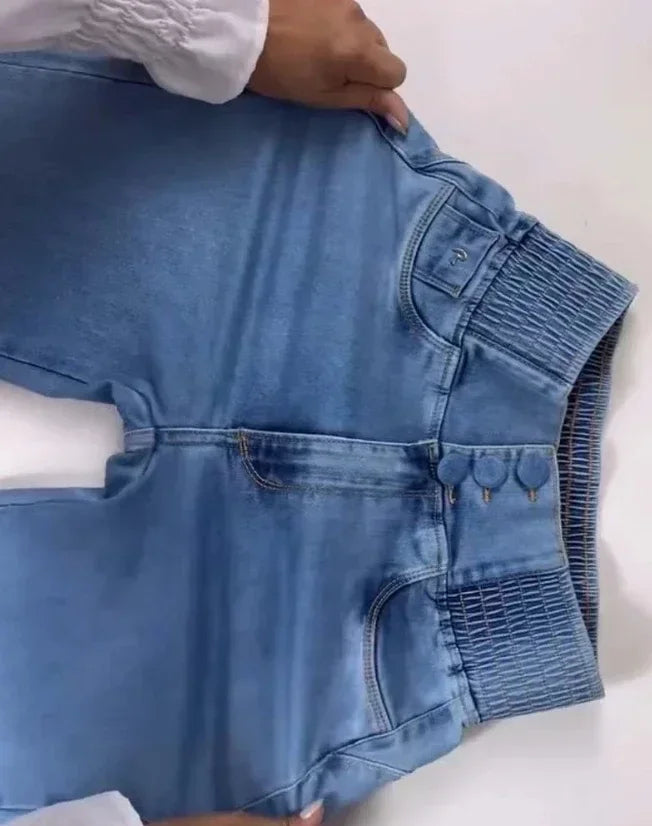 Women's High Waist Multiple Button Skinny Denim Jeans