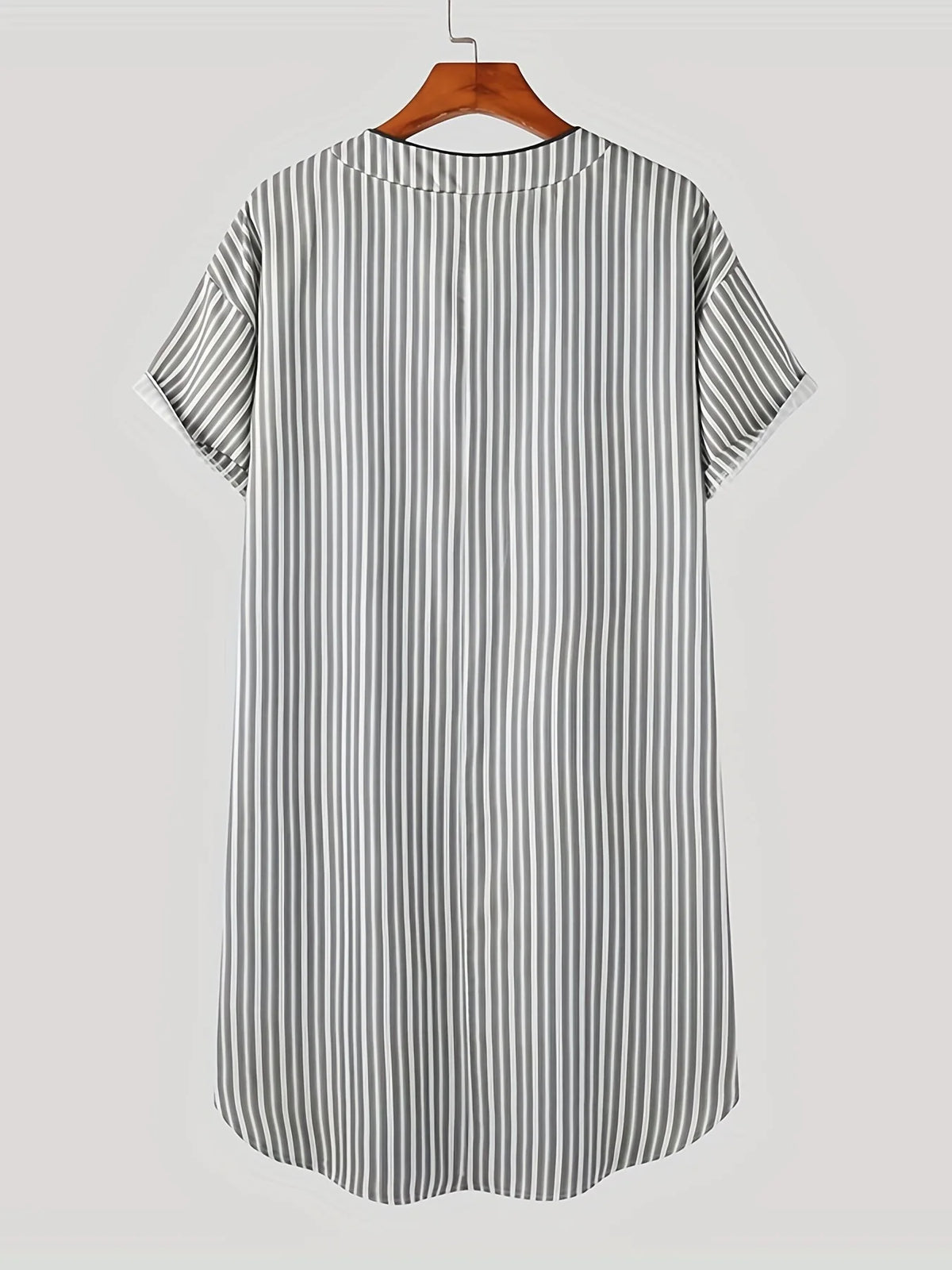 Men's Striped Short Sleeve Button Neck Lounge Nightdress