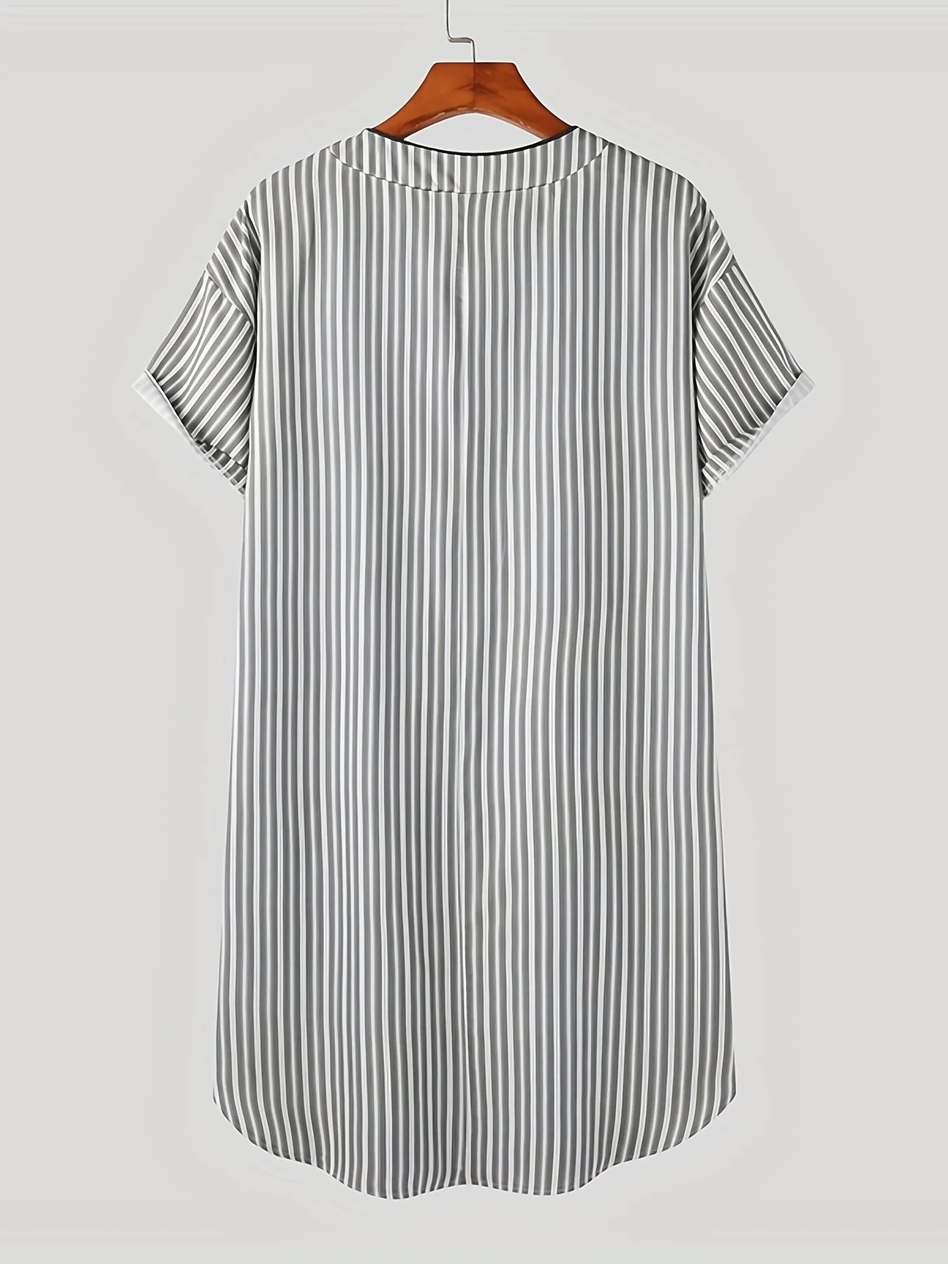 Men's Striped Short Sleeve Button Neck Lounge Nightdress
