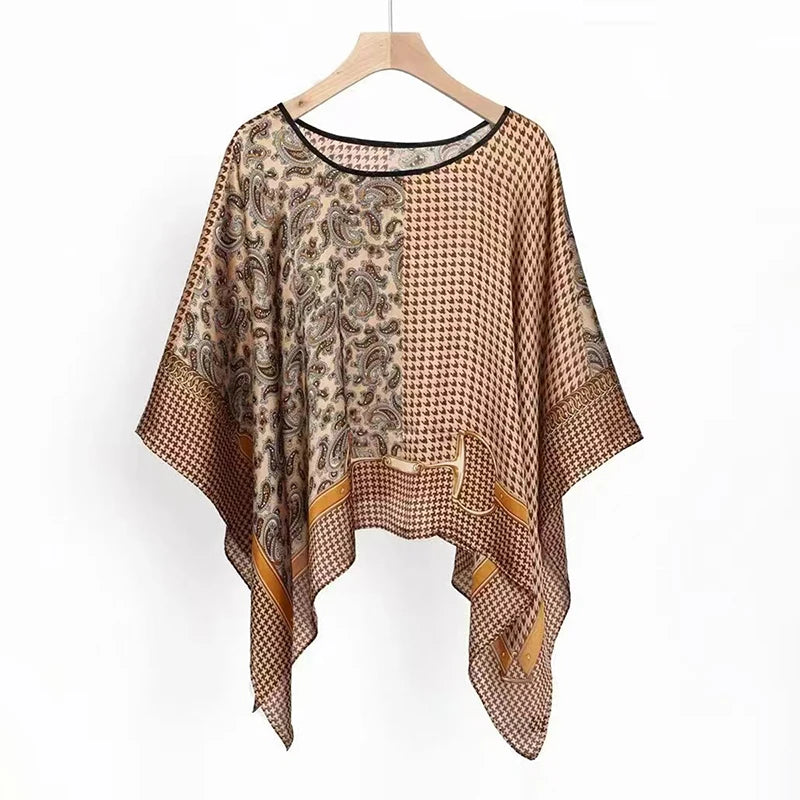 Printed Sheer Beach Poncho for Layering over Outfits