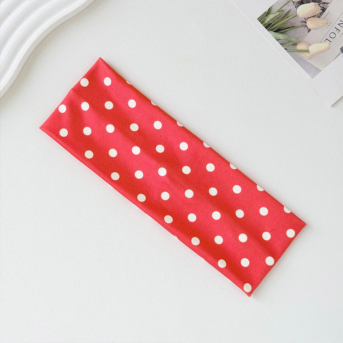 Polka Dot and Button Style Fabric Headband for Hair Styling