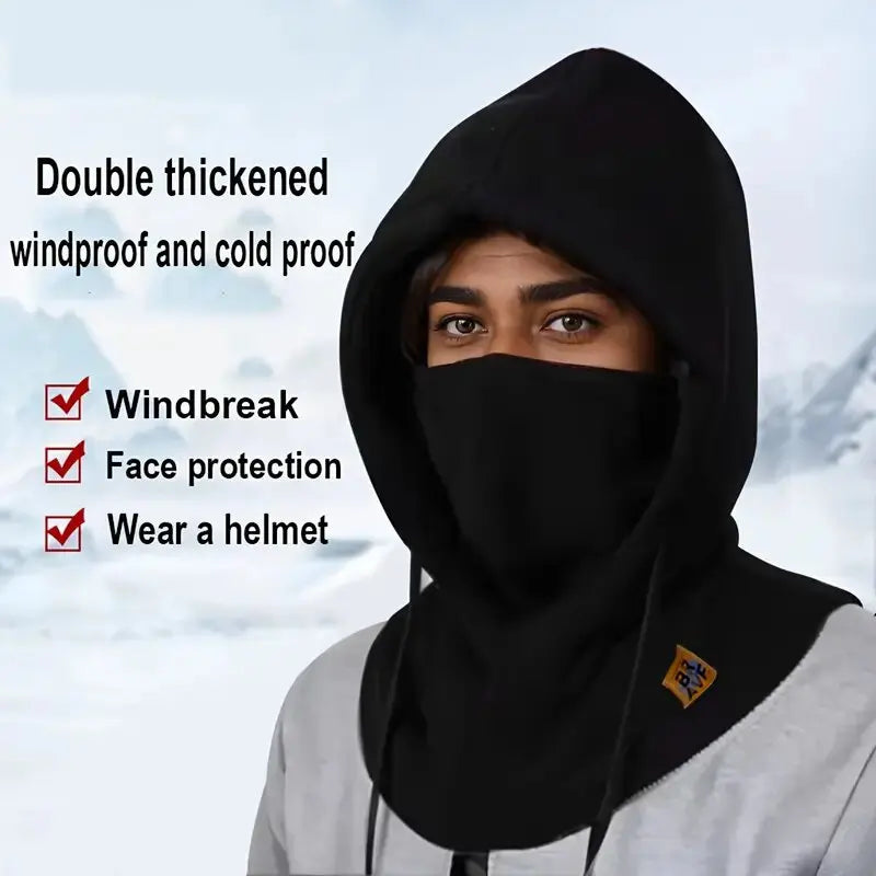Unisex Hooded Winter Hat with Face Panel and Extended Neck Coverage