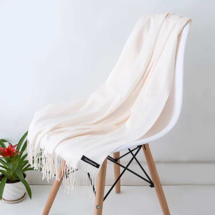 Solid Long Fringed Scarf for Wrap and Neck Styling