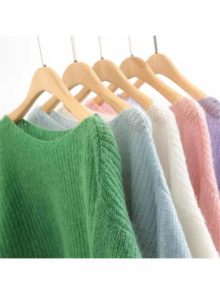 Women's Sheer Open Knit Crew Neck Sweater Casual Knit Layer