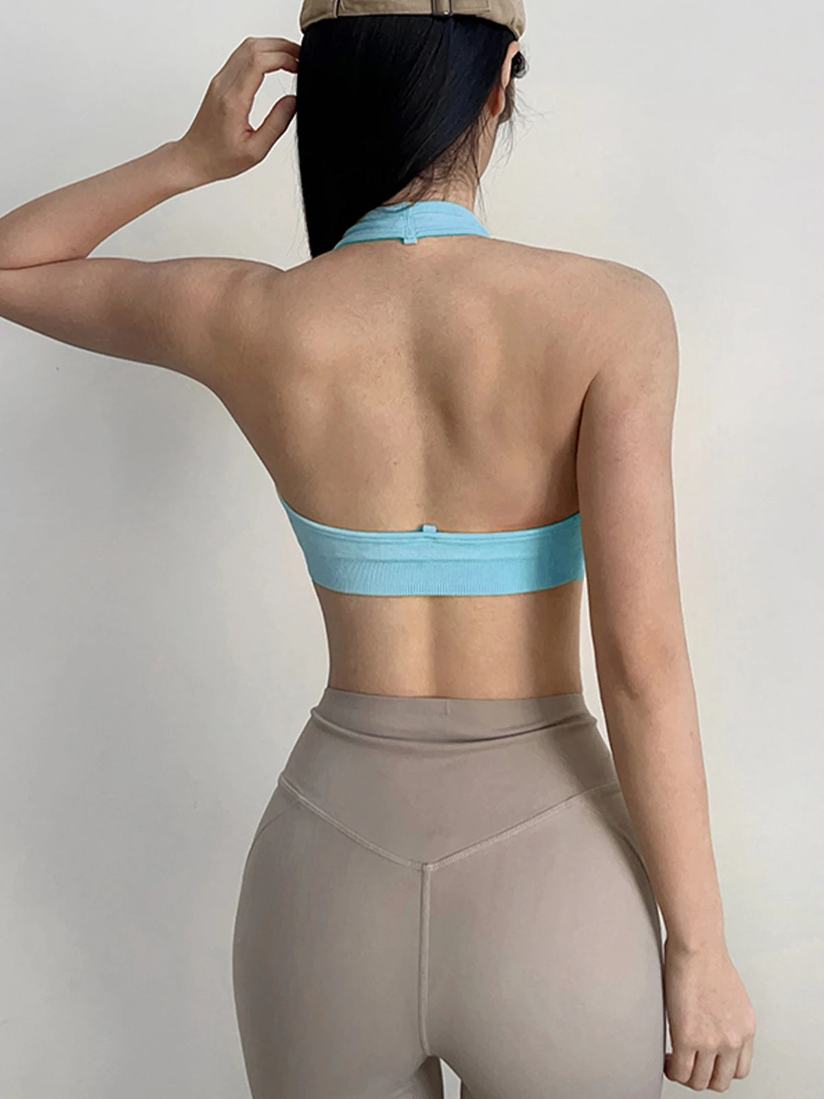 Women's Ruched Halter Neck Sports Bra