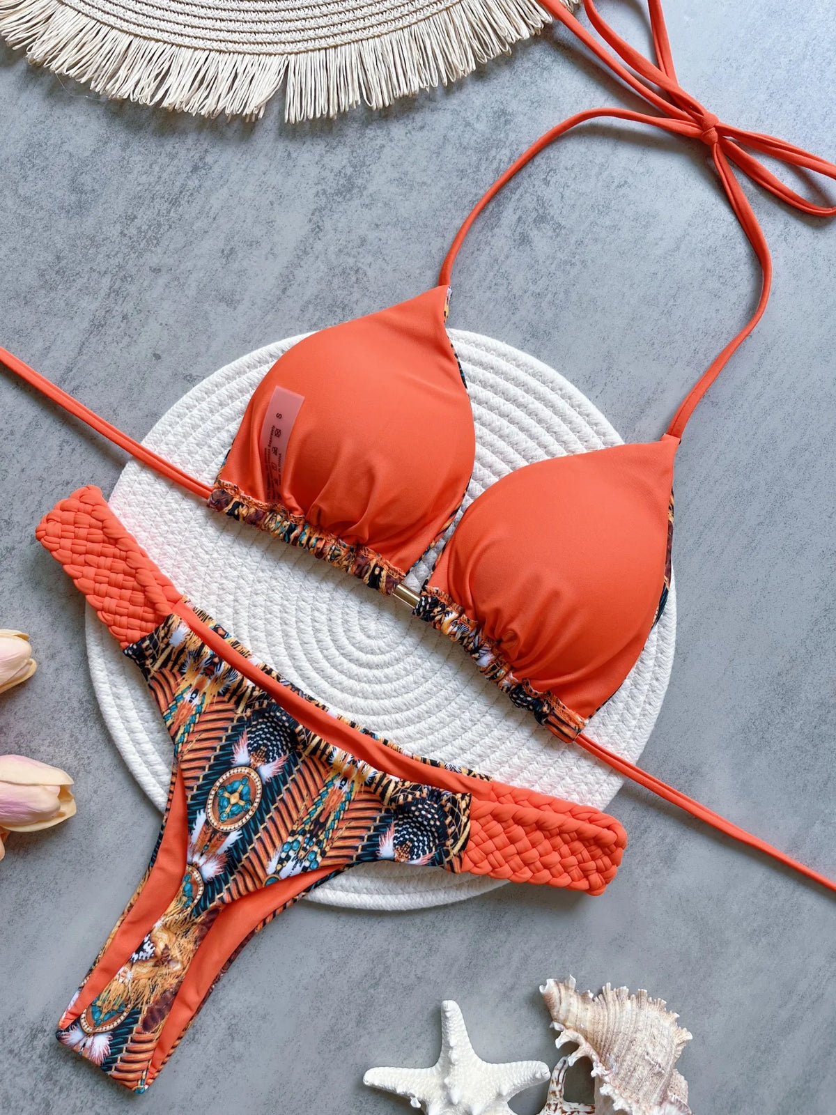 Printed Halter Thong Bikini