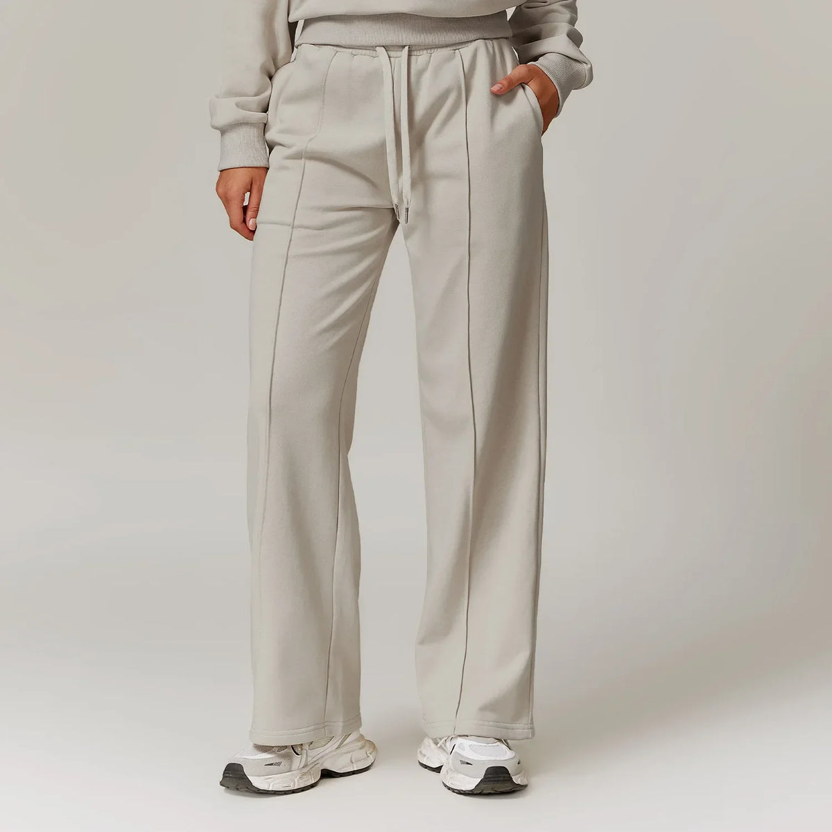 Women's Drawstring Waist Cotton Blend Wide Leg Pants with Side Pockets