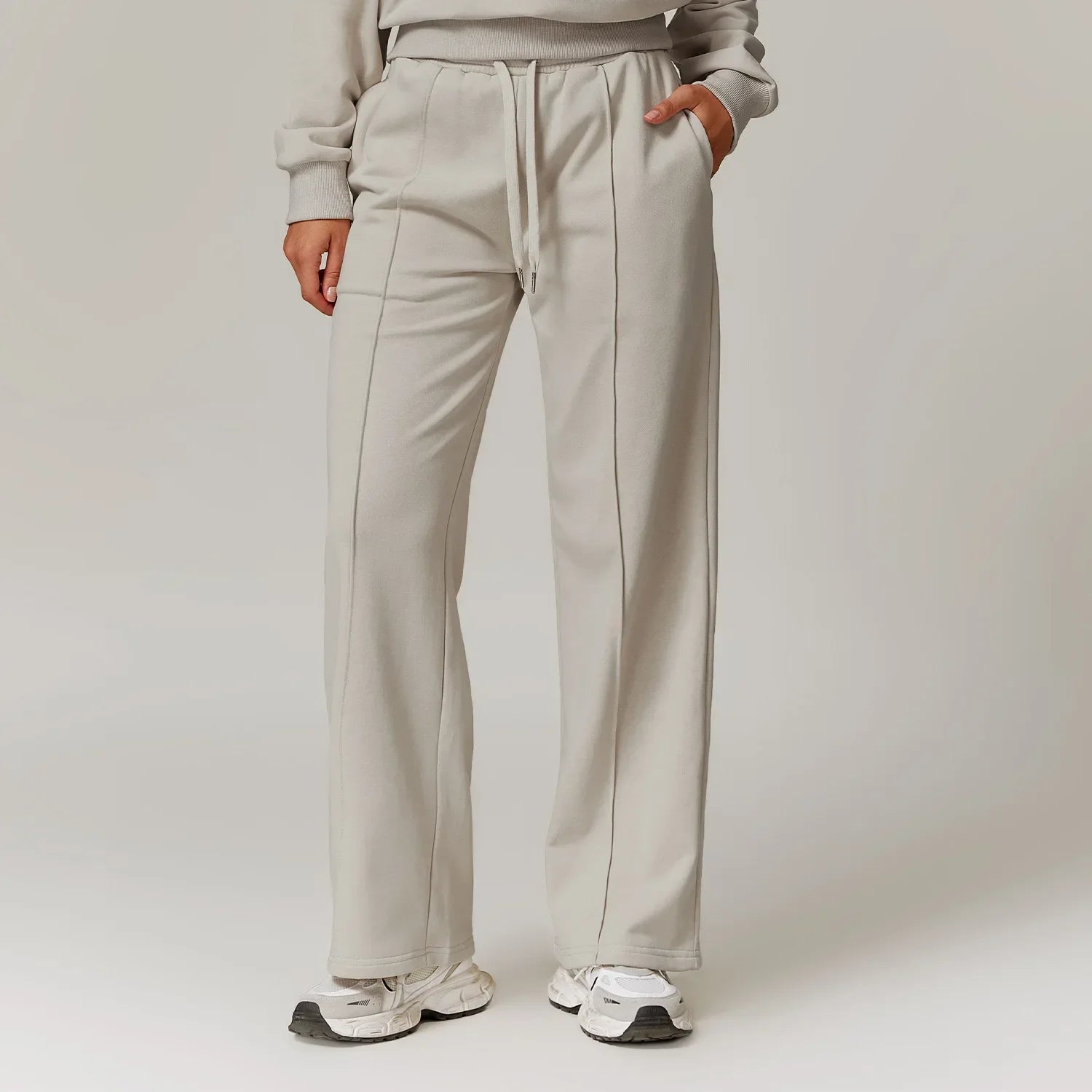 Women's Drawstring Waist Cotton Blend Wide Leg Pants with Side Pockets