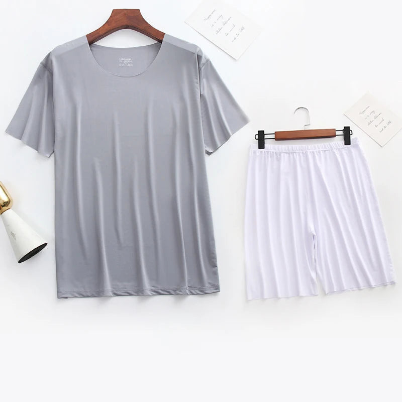 Men's Solid Short Sleeve T Shirt and Shorts Pajama Set