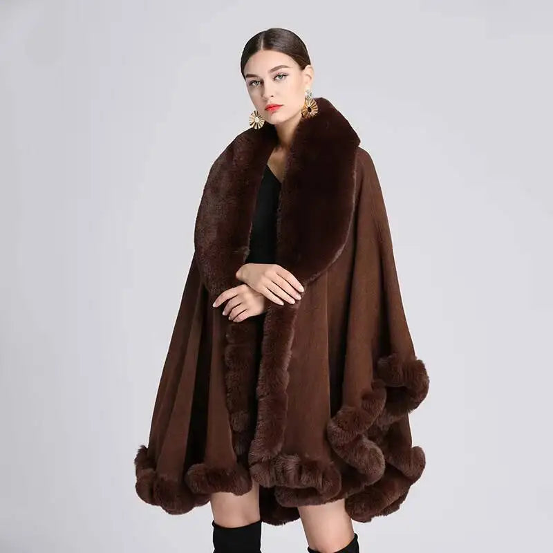 Plush Trim Open Front Cape for Layering over Outfits