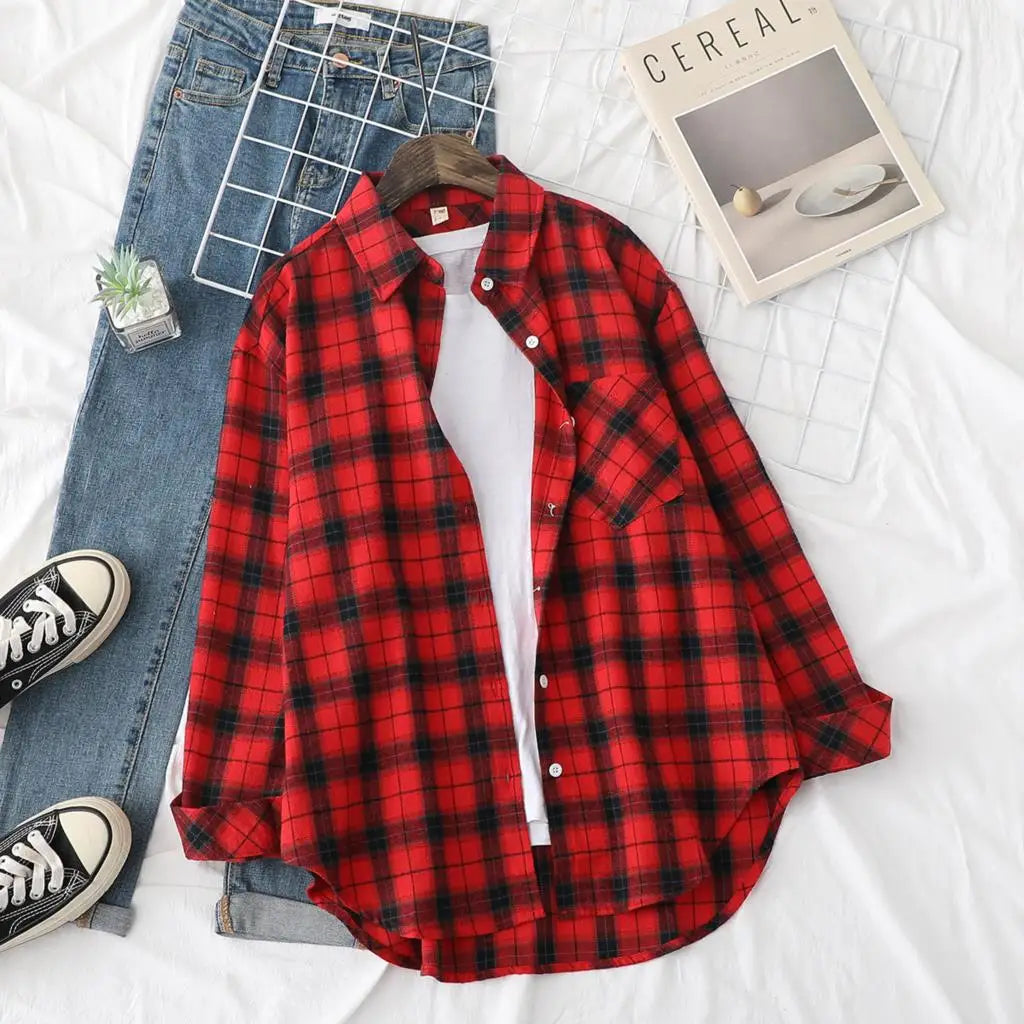 Women's Checked Collared Long Sleeve Shirt