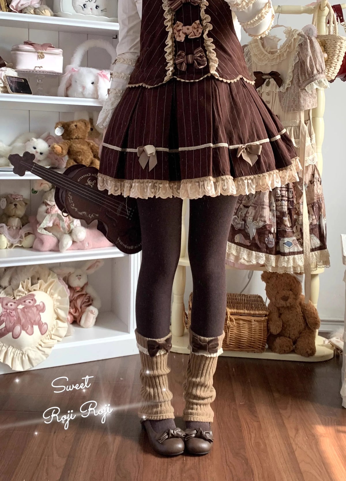 Ribbed Leg Warmers with Decorative Lace and Bow Trim