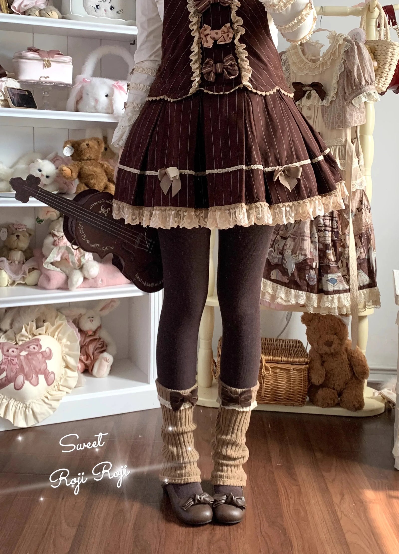 Ribbed Leg Warmers with Decorative Lace and Bow Trim